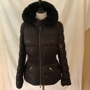 Karen Mullen down jacket faux fur hood size 8